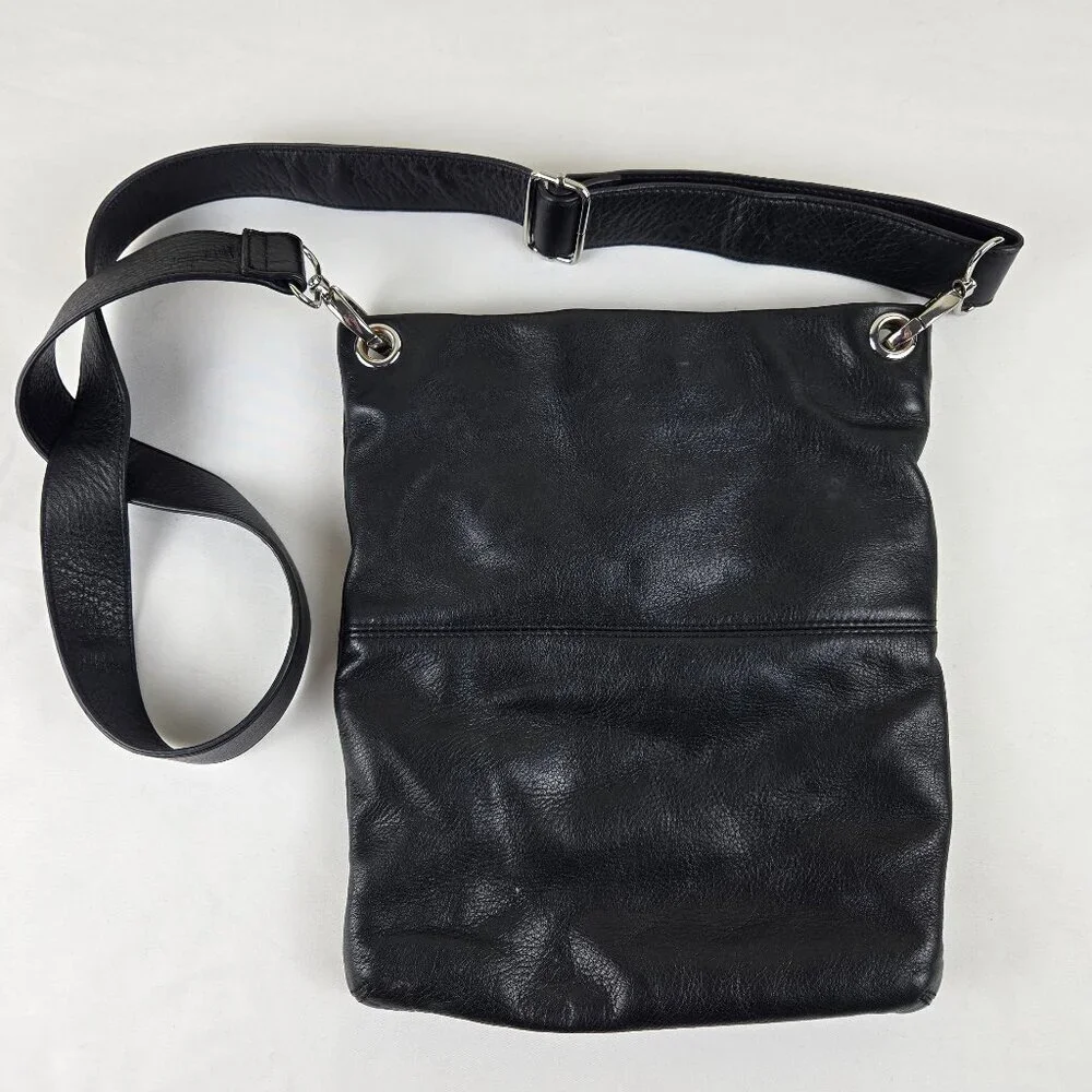 Margot Black Leather Crossbody Bag Top Zip Exterior Pockets Silver Hardware